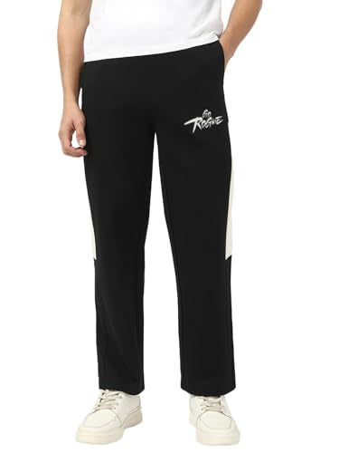 Bewakoof Mens Color Block Oversized Fit Poly Cotton Trackpants_666391_Black_M