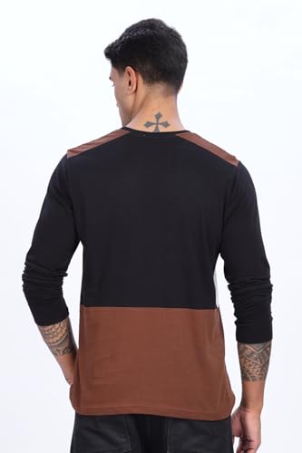 ADRO Men's Solid Regular Fit T-Shirt (FR24-WSBR_White, Brown