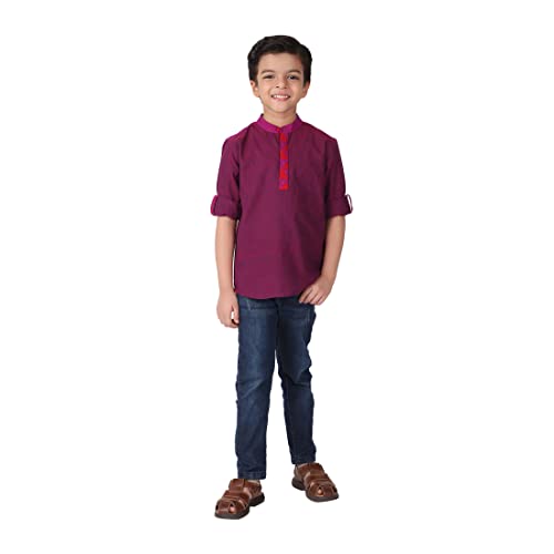 Fabindia Kids Cotton Printed Short Kurta Purple_10-12Y