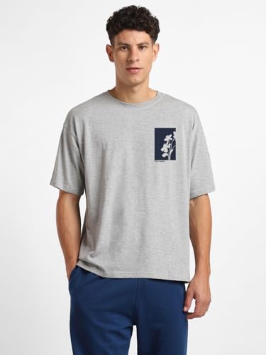Nobero MenS Solid Oversized Fit T-Shirt (1M-Twrt-C0697_Grey Melange