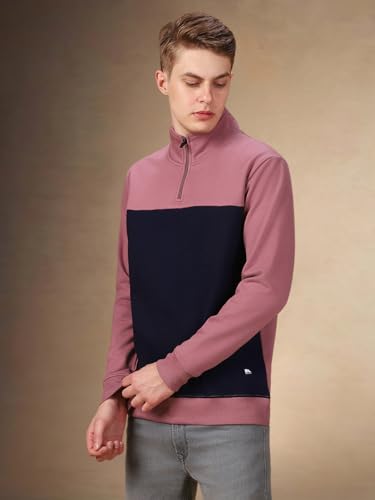 Dennis Lingo Men Colorblock Polycotton Regular Fit Full Sleeves Pullover Sweatshirts Pink
