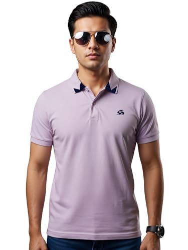 Mens Premium Cotton Polo T-Shirt | 220 GSM Soft Fabric | Casual Stylish Look | Contrast Collar Design Lavender Polo T Shirt | Po