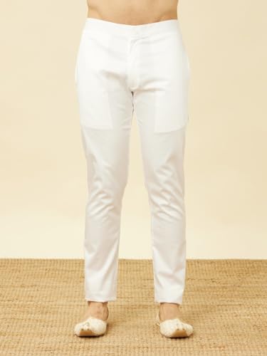 Manyavar Mens White Spandex Trouser