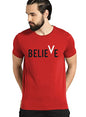 ADRO Men's Believe Design Printed T-Shirt (S, Red)