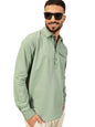 Thomas Scott Men Solid Cotton Linen Kurta Shirt (Ts1531_Green, L)