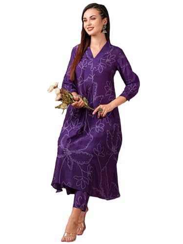 GoSriKi Womens Cotton Blend Anarkali Printed Kurta with Pant (Marup Begani-GS_XXL_Begani_XX-Large)