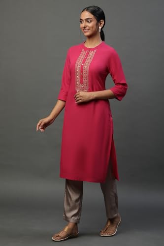 Aurelia Women? Yarn Dyed Printed Straight Pure Cotton Kurta | Lightweight Band Collar Kurta for Women Cotton | Yarn Dyed Printed Kurta for Women | Soft & Breathable Regular Fit Kurta for Women