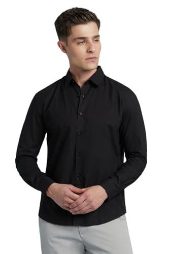 Dennis Lingo Men Cotton Regular Fit Solid Shirts Black