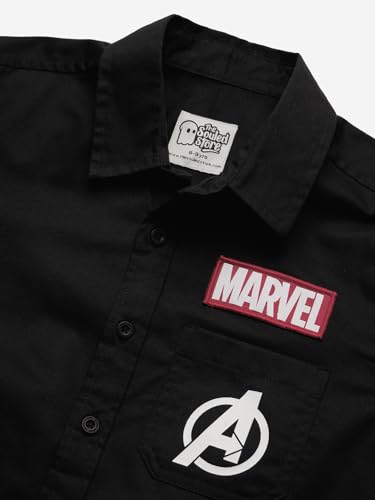 The Souled Store Avengers: 63 Boys Long Sleeves Collared Neck Button Front Black Graphic Printed Regular Fit Cotton Shirts (2-8