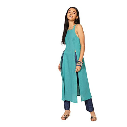 Fabindia WomenS Cotton Solids Slim Kurta (210648202_Green