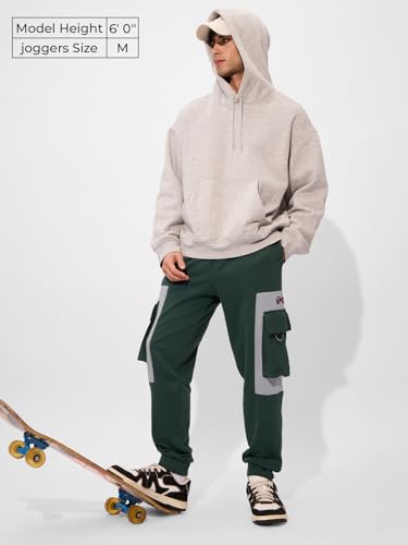 The Souled Store Utility Joggers Urban Terrain Men and Boys Elasticated Toggles Leg Closure Beige Printed Cotton Blend Baggy Fit