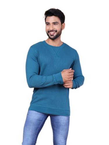 Colors Waffle Texture Full Sleeve T-Shirt for Men - 100% Cotton, Ribbed Crew Neck, Breathable Fabric, Enhanced Texture, Super St