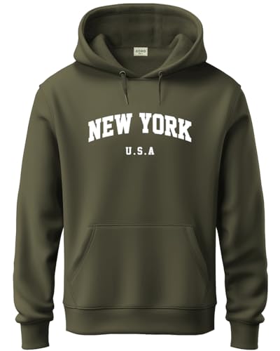ADRO Men's Cotton Blend Neck Hooded Sweatshirt (H24-NEW-OL_Olive
