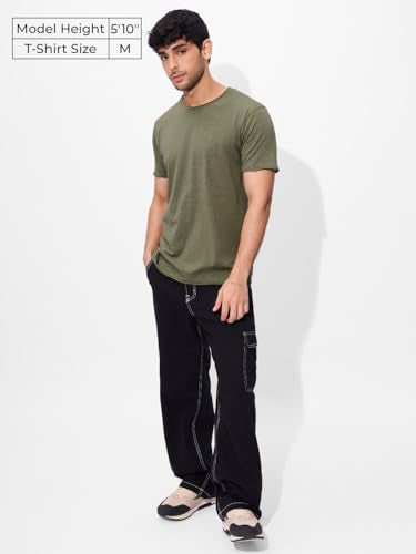 The Souled Store Rockstar Tee: Fern Green Men And Boys Short Sleeves Round Neck Regular Fit Cotton T-Shirts