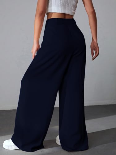 Greciilooks High Waist Trousers For Women  Flared Korean Style Formal Pants | Elegant Workwear For Office, College & Events Blue