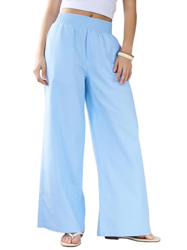 Bewakoof Womens Solid Regular Fit Cotton Linen Blend Casual Pants_677738_Blue_34