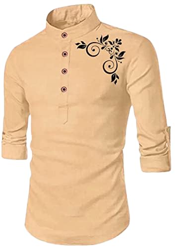 Deelmo MenS Cotton Blend Floral Print Casual Kurta Shirt