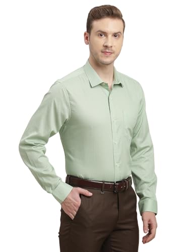 Turtle Men 100% Cotton Regular Fit Light Green Printed Full Sleeve Formal Shirt