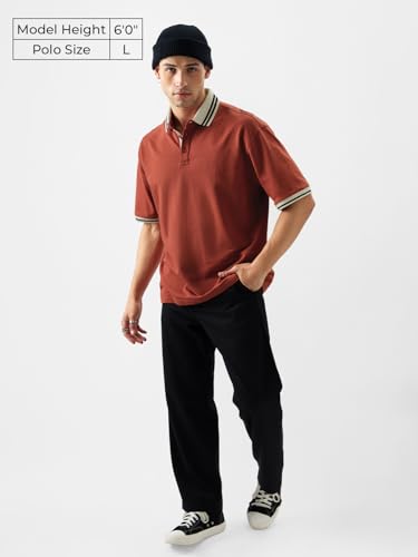 The Souled Store Antique Red Men And Boys Oversize Fit Half Sleeve Solid Cotton Red Color Polos