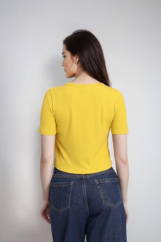 Fyltr WomenS Solid Regular Fit T Shirt (Fylss25Wkt-1010_Honeycomb Yellow