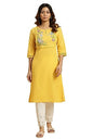 W for Woman Yellow Cotton Swiss Dot Embroidered Kurta