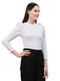 Style Quotient Women White Texture Polyester Slim Fit Smart Casual Puff Full Sleeve Top