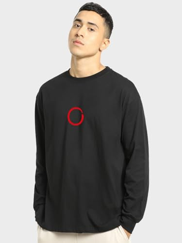 Bewakoof Mens Warriors Graphic Print Black Round Neck Long Sleeve Loose Fit T-Shirt