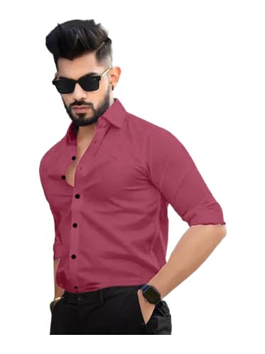 Tee Projekt Shirt for Men Cotton Plain Spread Collar Casual Shirt Parfect for ormal Wear, Home Wear, Office Wear Pink