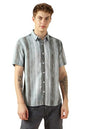 Dennis Lingo MenS Grey Cotton Spread Collar Short Sleeves Printed Shirts