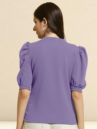 Tee Projekt Womens Casual Trendy Top with Stylish Short Puff Sleeves ll Casual Round Neck Tee with Classic Pattern Top