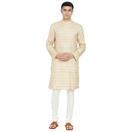 Fabindia MenS Silk Blend Checks Slim Kurta_Off White_S