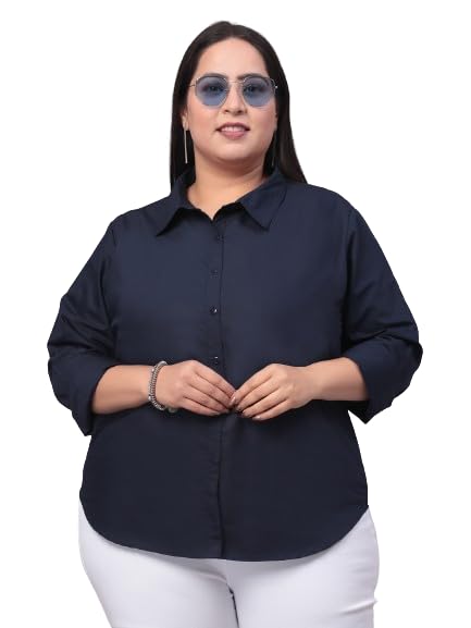 Style Quotient Women Navy Blue Plus Size Classic Smart Formal Shirt
