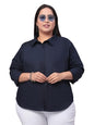 Style Quotient Women Navy Blue Plus Size Classic Smart Formal Shirt