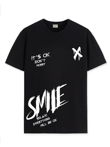ADRO Mens Smile Printed Cotton T-Shirt_RN24-L2-SMILE-BL-XL Black