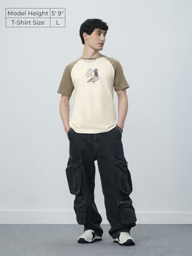 The Souled Store Pigeon: Men and Boys Short Sleeves Round Neck Off White Graphic Printed Cotton Relaxed Fit T-Shirts