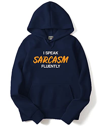 ADRO Men's Cotton Neck Hooded Sweatshirt (H21-M-SCM-NB_Navy_XL)