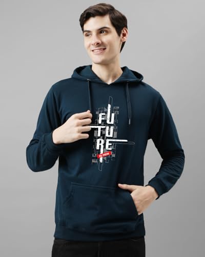 ADRO Men's Printed Hoodie | Cotton | Teal Blue | Size 30 | Model H24-FTR-SB