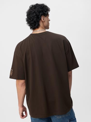 The Souled Store Popeye: Legend Men and Boys Short Sleeves Round Neck Brown Embroidered Streetwear Lightweight Comfortable All-S