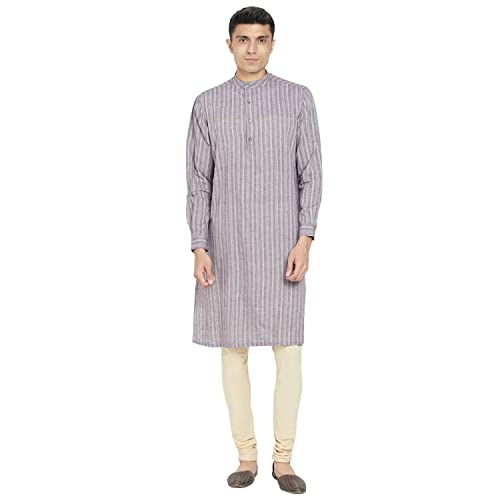 Fabindia MenS Cotton Striped Comfort Kurta_Light Grey_M