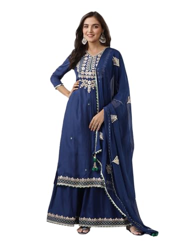 Ishin Gotta Patti Detail Straight Kurta With Sharara And Dupatta