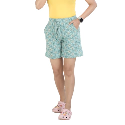 Rupa Colors Playsure Printed Shorts for Women, Leisurewear, Floral Printed Shorts, Loungewear Green