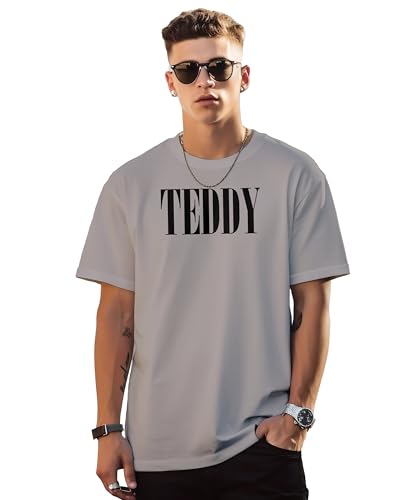 Peppyzone Mens Oversized Fit T-Shirt (PZ-OST-Teddy36FB40FB_Grey