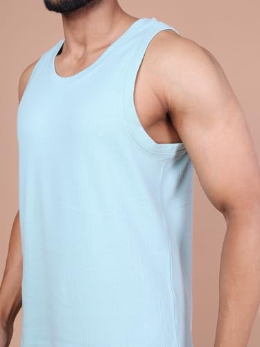 Colors Men Jacquard Sleeveless T-Shirt - 100% Cotton, Breathable, Super Stretch, Anti-Fungal Dye Vest. Pack of 1