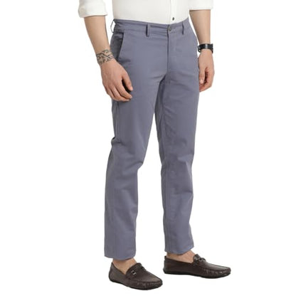 Turtle Men Cotton Stretch Ultra Slim Fit Steel Grey Casual Trouser