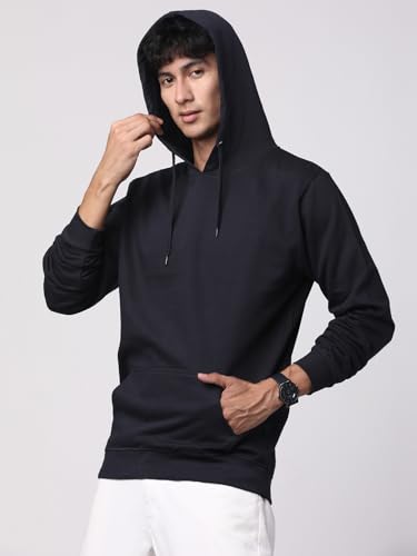 ADRO Mens Cotton Solid Hoodie Sweatshirts (H23-PLN-NB_Navy)