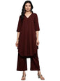 Varanga Women Maroon V Neck Kurta Set