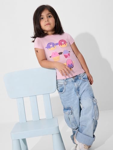 The Souled Store Sweet Wonderland Short Sleeves Round Neck Pink Printed Girls Cotton T-Shirts (2-8 Yrs)
