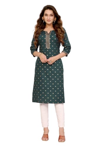 rangita Green Rayon Calf Length Printed Straight Kurti | Kurta for Women