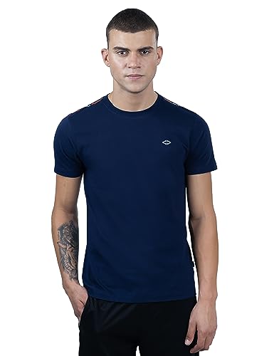REVOLT Solid Slim Fit Men's Casual Round Neck 100% Cotton T-Shirt-Shoulder Print (Mood Indigo, XL) (REVSS23-TEE-003