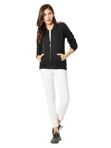 Miss Chase WomenS Round Neck Full Sleeve Cotton Bomber Jacket (Mcaw21Jkt03-26-380-05, Jet Black, L)